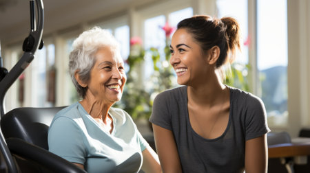 Smiling elderly woman and young womanの素材