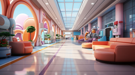 Futuristic hospital interior with colorful walls and furnitureの素材