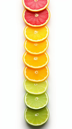 Various citrus fruits including grapefruit, orange and limeの素材