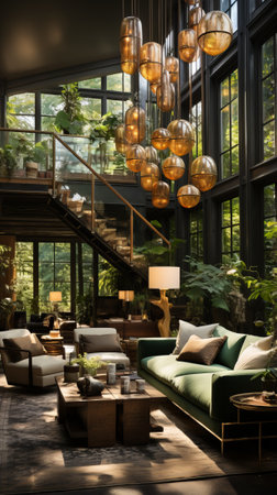 A Stunning Living Space with Modern Furnishings and a Tropical Ambianceの素材