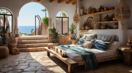 Rustic Mexican Bedroom With a View of the Oceanの素材