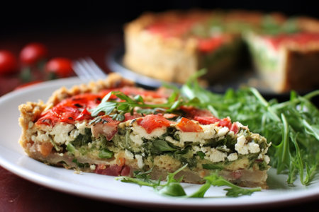 Spinach and Feta Cheese Crustless Quiche with Arugula Saladの素材