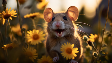 Small Rodent in a Field of Yellow Flowersの素材