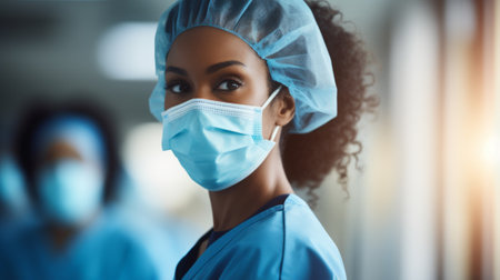 Portrait of a confident female surgeon wearing a surgical mask and capの素材