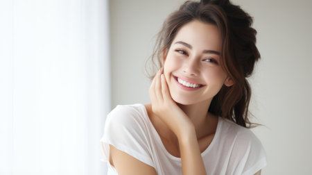 Portrait of a beautiful young woman smilingの素材