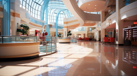 Modern shopping mall interior with glass roofの素材