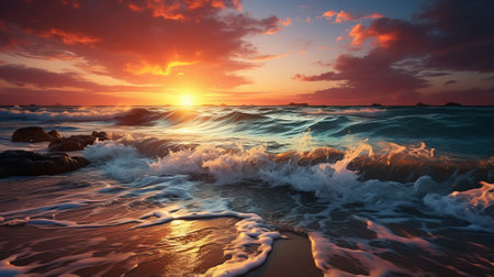 Tranquil Setting of the Setting Sun Over the Oceanの素材