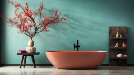 Bathroom With Pink Bathtub and Bonsai Treeの素材
