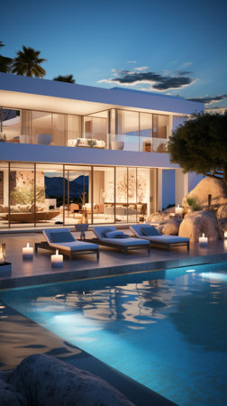 Modern house with pool and amazing sea viewの素材
