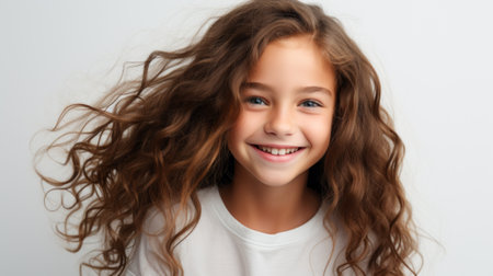 Portrait of a smiling young girl with long brown hairの素材