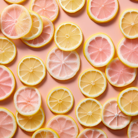 Pink and yellow lemon slices patternの素材
