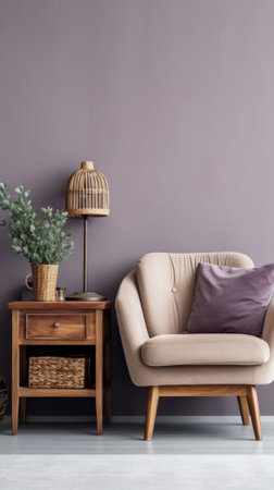 Elegant living room interior with comfortable armchair and stylish accessoriesの素材