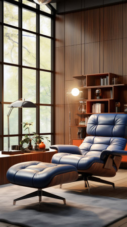 Blue leather chair in a modern living roomの素材