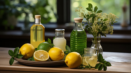 Refreshing citrus fruits and juices with elderflowerの素材