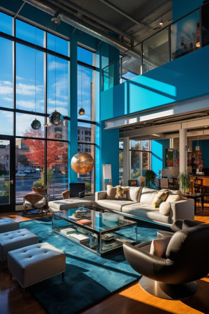 Blue Modern Living Room Interior Designの素材