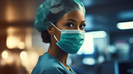 Portrait of a confident female surgeon wearing a surgical mask and capの素材