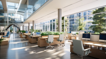 The office of the future is bright, spacious, and full of plantsの素材