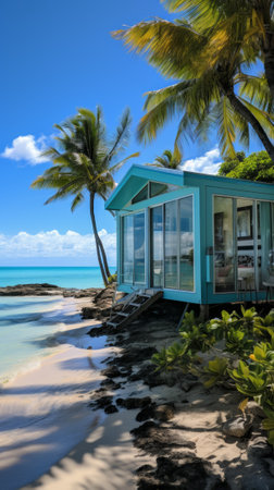 Beachfront caribbean house with palm treesの素材