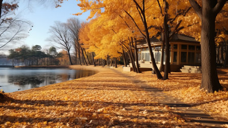 Fall Scenery of a Lakeside Parkの素材