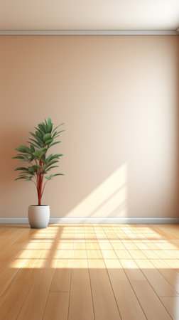 An empty room with a potted plantの素材