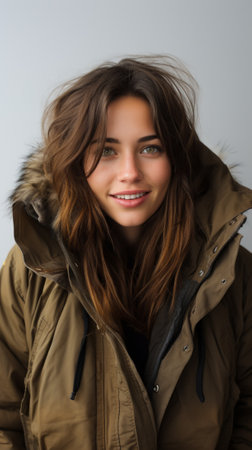 Portrait of a young woman in a winter coatの素材