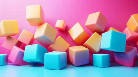 Colorful 3D Cubes with Shadow on Pink and Blue Backgroundの素材
