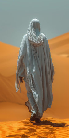 A Lone Figure Treks Across a Desolate Desert Landscapeの素材