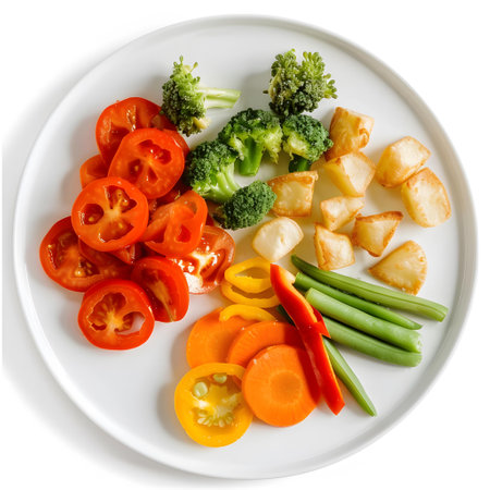 Fresh Colorful Vegetables Arranged On White Plateの素材