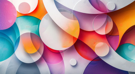 Vibrant Circles Overlapping on Colorful Abstract Backgroundの素材