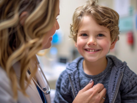 Little Boy At Doctor's Office Smiling At Doctorの素材