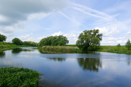 Beautiful scenic river in the summer afternoon