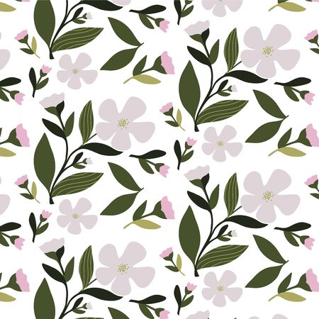 Floral pattern. Seamless vector texture for fashion prints. Hand drawn style, light background.のイラスト素材