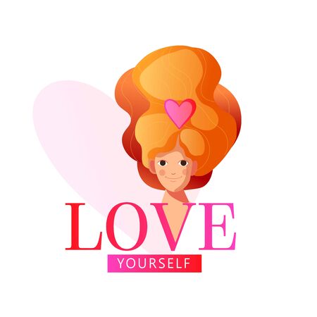 Love yourself type. Beautiful girl, queen or princess. Self-care. Golden crown. Design print for t-shirt, pin label, badges, sticker, greeting card, banner. Vector illustrationのイラスト素材