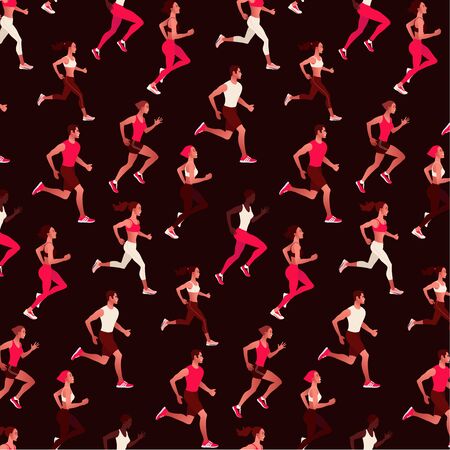 Running multinational people. Men and women jogging or running marathon outdoor.のイラスト素材
