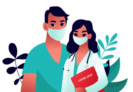 Young beautiful woman doctor. Covid-19 Prevention recommendation.のイラスト素材