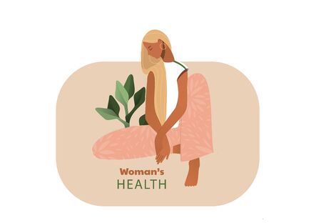 Sad woman. Urinary incontinence, cystitis, involuntary urination woman vector illustration. Bladder problems. Menopause, women's health, genital infection, hygiene. Female problemsのイラスト素材