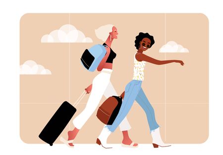 Two tourist characters. Vector in flat style.のイラスト素材