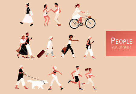 Crowd of tiny people wearing stylish clothes.のイラスト素材