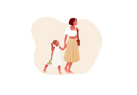 Happy stylish mother and daughter. Cartoon styleのイラスト素材