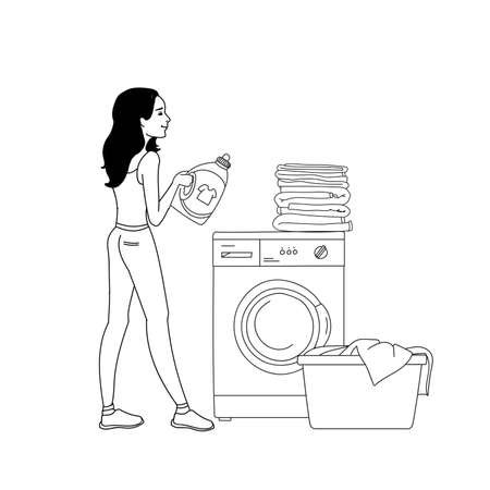 Vector illustration of interior equipment of laundry room with washing machineのイラスト素材