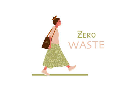 Zero waste or ecology concept with girl isolated on whiteのイラスト素材