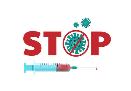 Virus Vaccine poster. A syringe with the vaccine.のイラスト素材