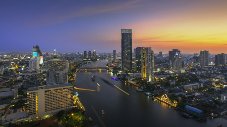 Bangkok,The city of river at twilight  Chaophraya River, Thailand の写真素材