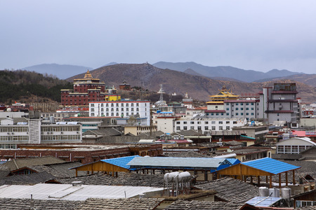 The ancient temple in Tibet style  Shangri-La, China 