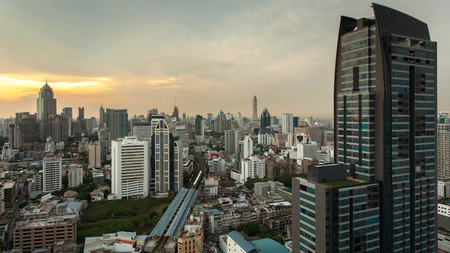 Bangkok Cityscape, Business district with high building at dusk (Bangkok, Thailand)