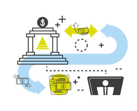 Modern financial infographics with arrow and business icons flow chartのイラスト素材