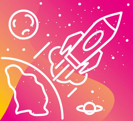 Outer space linear art illustration over shiny gradient backgroundのイラスト素材