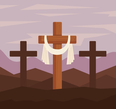 Cross of Jesus Christ Landscape Conceptのイラスト素材