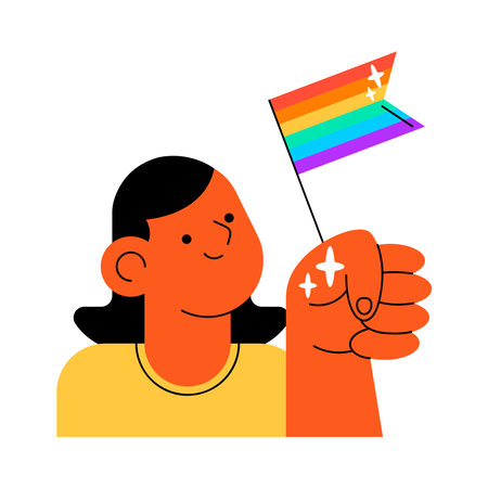 LGBTQ female character waving flag with strength and loveのイラスト素材