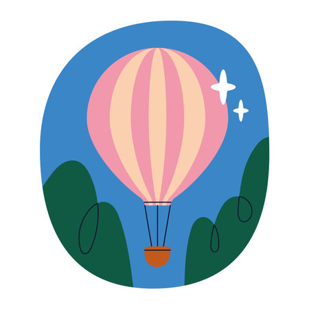 Minimal Vector Illustration of a Hot Air Balloon During Summer Adventureのイラスト素材